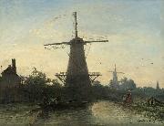 Johan Barthold Jongkind Mills near Rotterdam painting